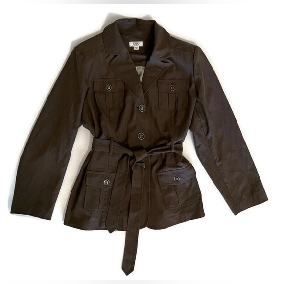 Cato Women’s Size 16W Grayish Brown Belted Trenchcoat with Shoulder Pads - Picture 2 of 6